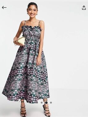 ASOS Pink Floral Maxi Dress with Green Base